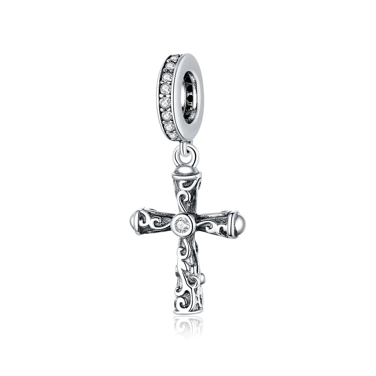 pandora style silver vintage cross dangle bsc313