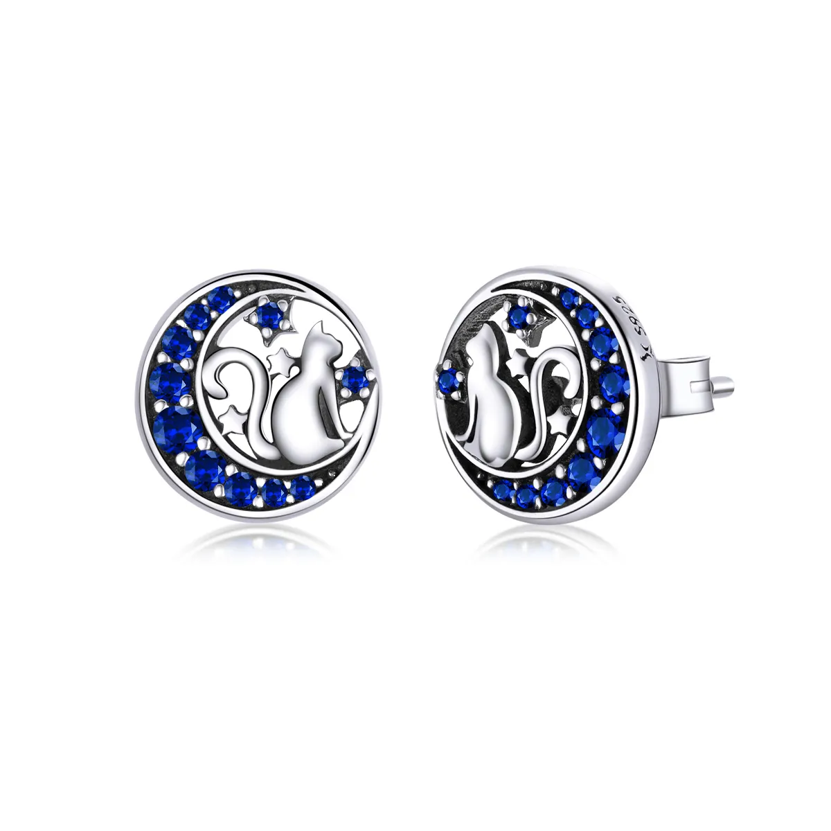 pandora style silver blue moon kitty stud earrings sce880