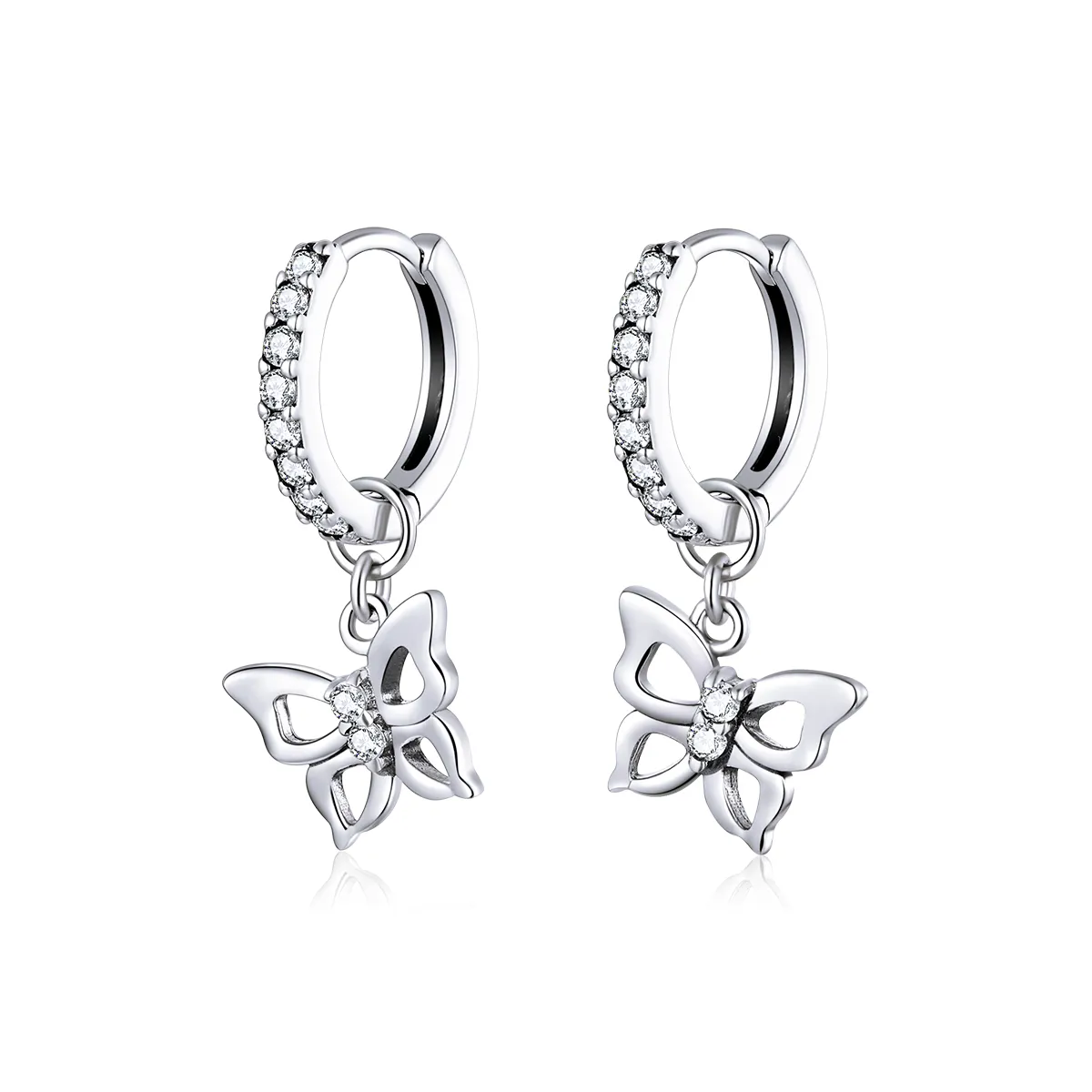 Pandora Style Silver Butterfly Dangle Earrings - SCE833