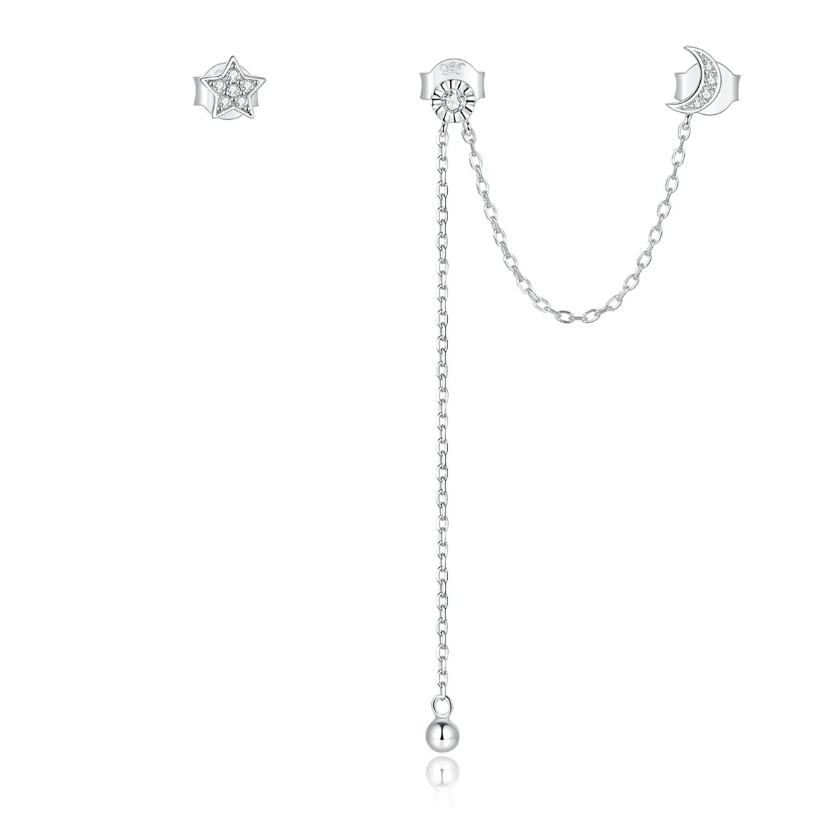 Pandora Style Silver Dreamy Moon & Stars Dangle Earrings - BSE431