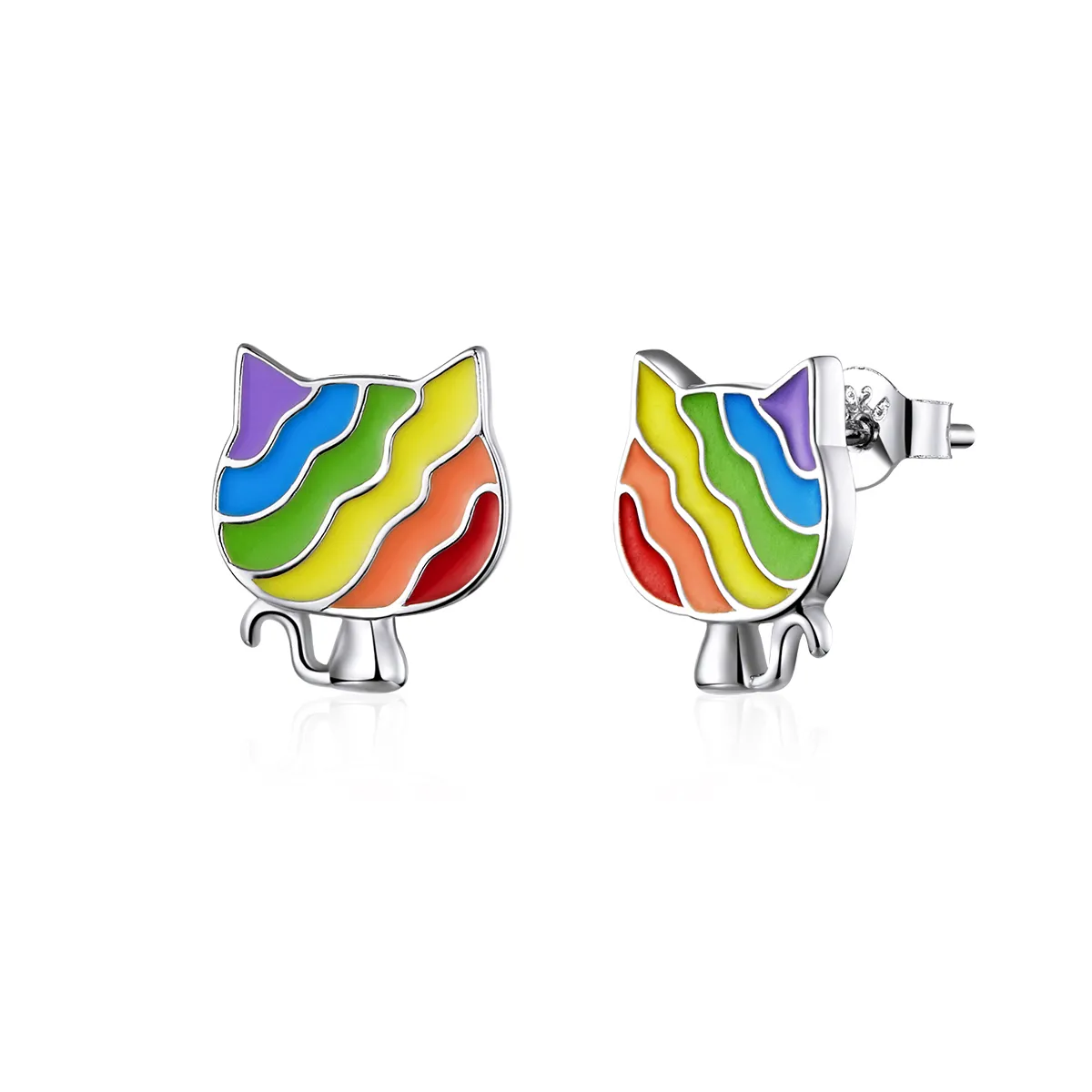 pandora style silver rainbow kitty stud earrings sce823