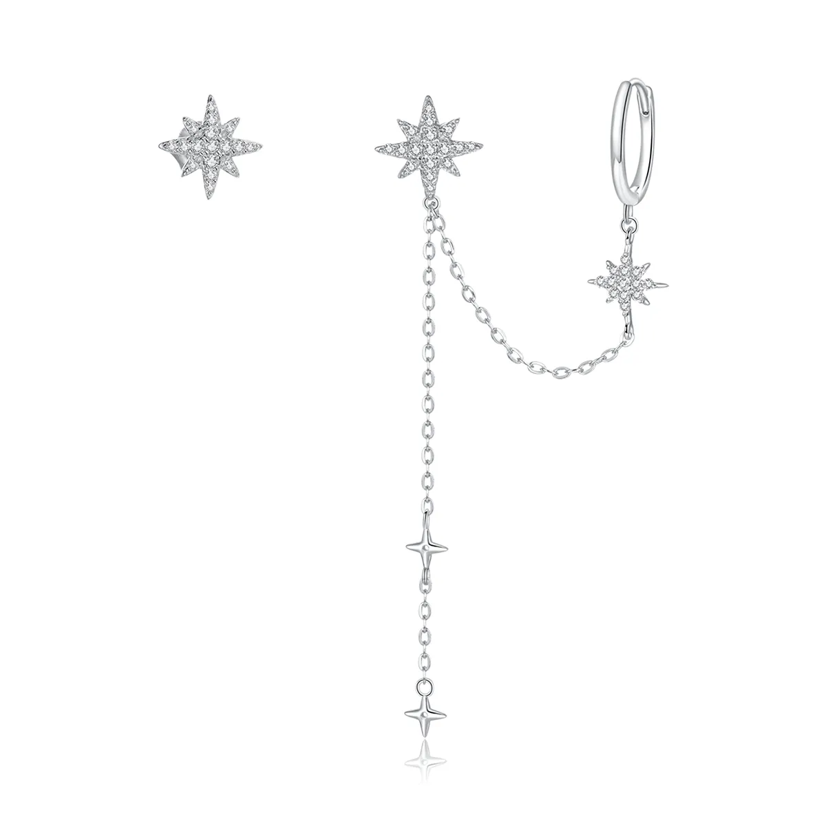 pandora style silver shining stars dangle earrings bse433