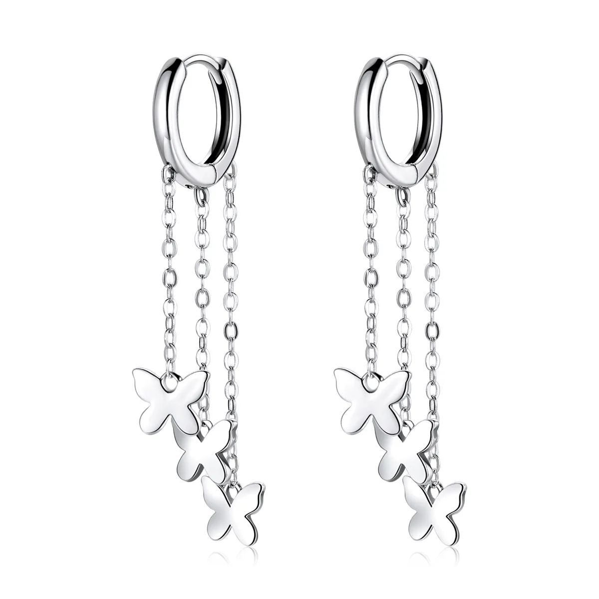 Pandora Style Silver Tassel Butterfly Dangle Earrings - SCE1173