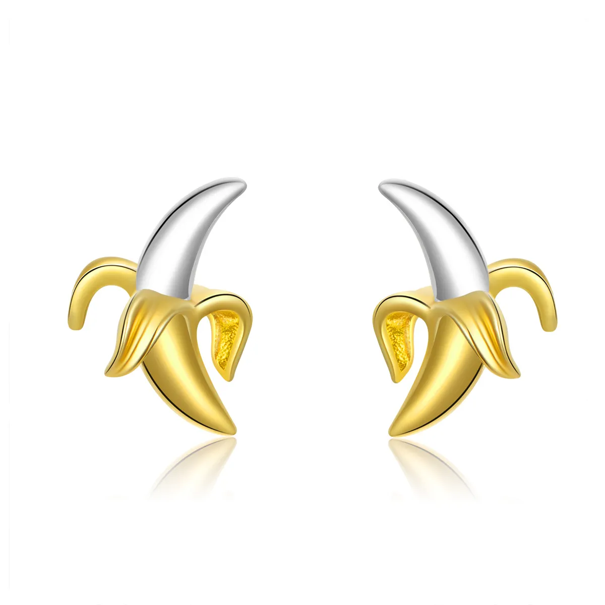 Pandora Style Two Tone Bicolor Cute Playful Banana Stud Earrings - SCE731