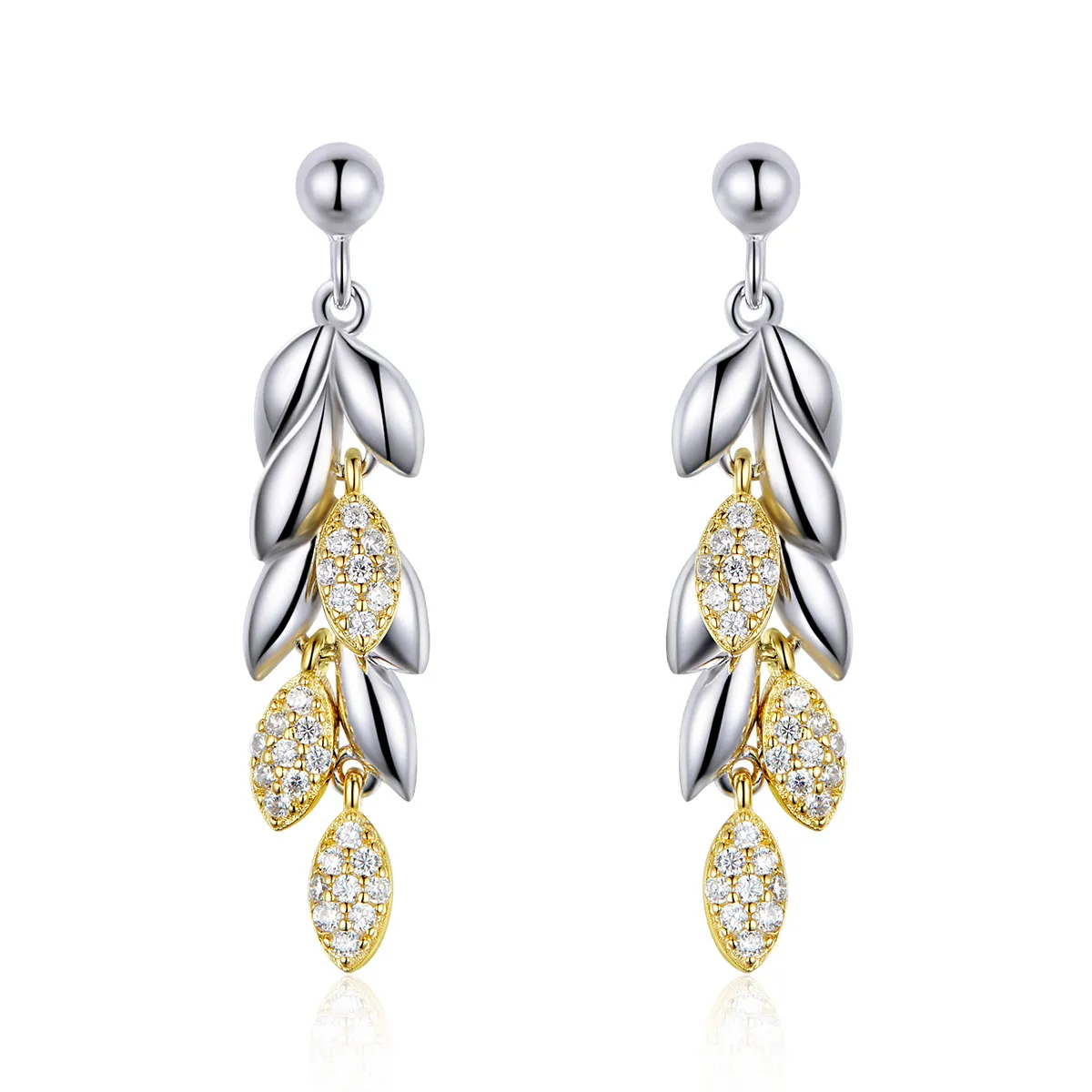 pandora style two tone bicolor twocolor wheat spike dangle earrings bse025