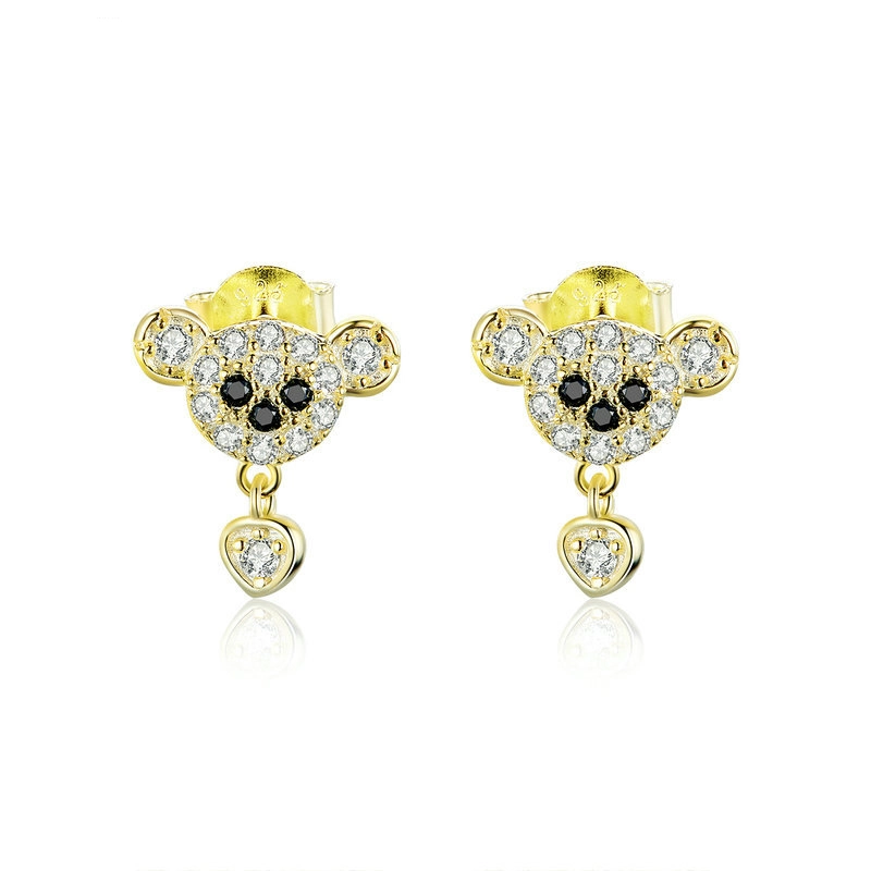 (image for) Pandora Style 18ct Gold Plated Cute Bear Stud Earrings - SCE788 - Product Image