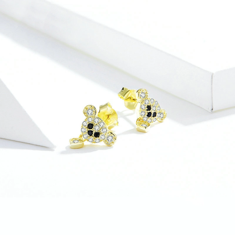 (image for) Pandora Style 18ct Gold Plated Cute Bear Stud Earrings - SCE788 - View 2