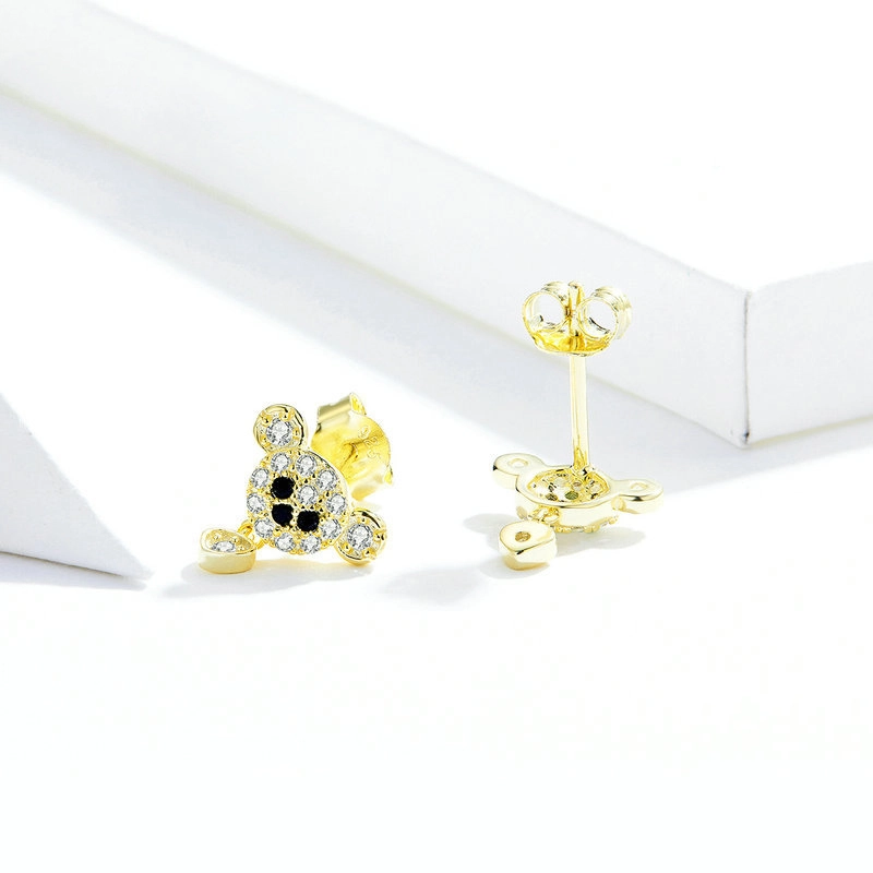 (image for) Pandora Style 18ct Gold Plated Cute Bear Stud Earrings - SCE788 - View 4