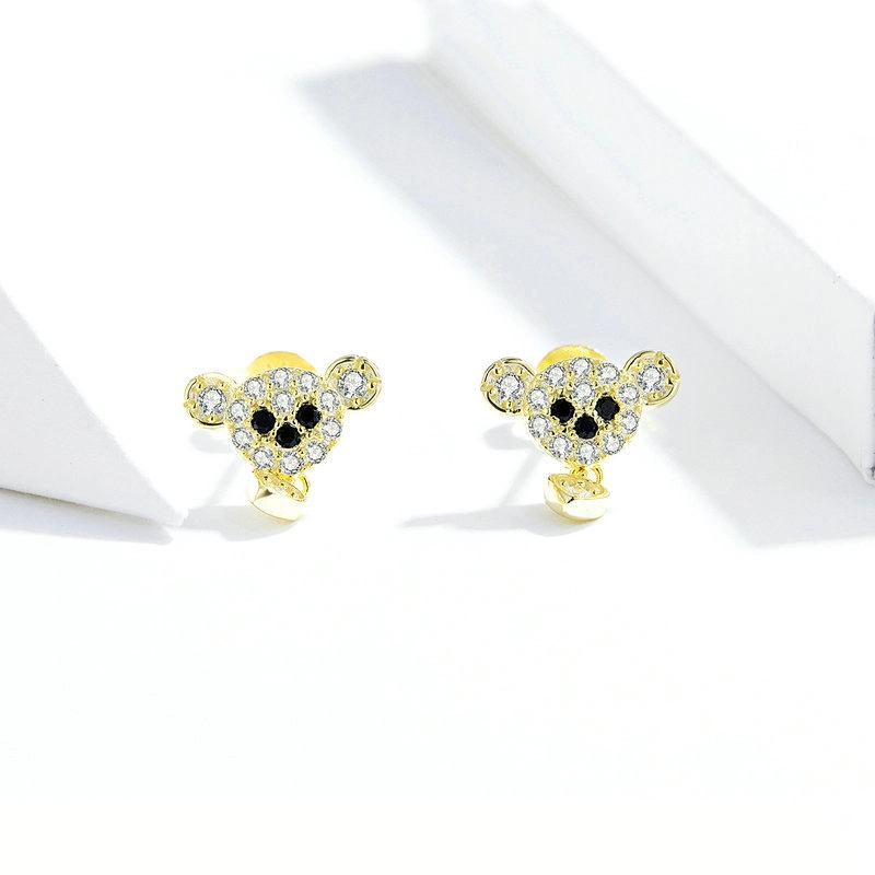(image for) Pandora Style 18ct Gold Plated Cute Bear Stud Earrings - SCE788 - View 5