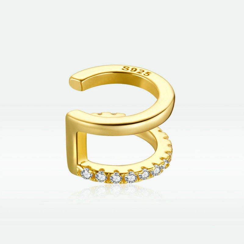 (image for) Pandora Style 18ct Gold Plated Simple Ear clip - SCE994-B - View 2