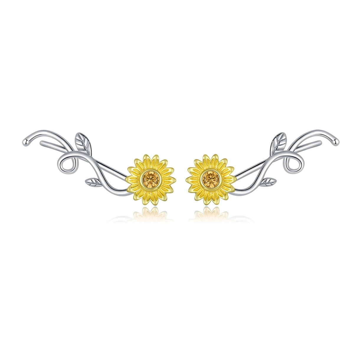 (image for) Pandora Style Two Tone Bicolor Fresh Daisy Stud Earrings - BSE394 - Click Image to Close