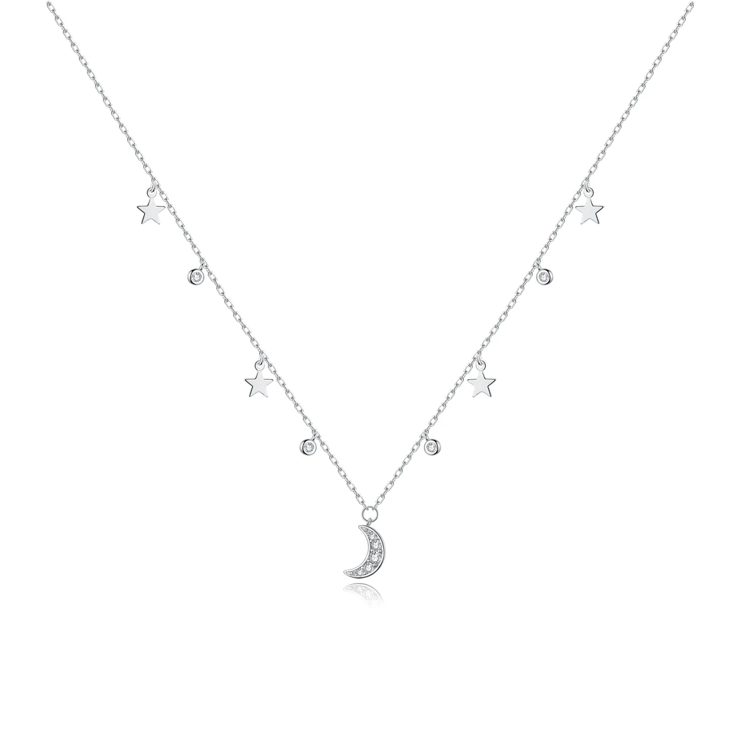 Pandora Style Silver Dream Star Moon Pendant Necklace - SCN420
