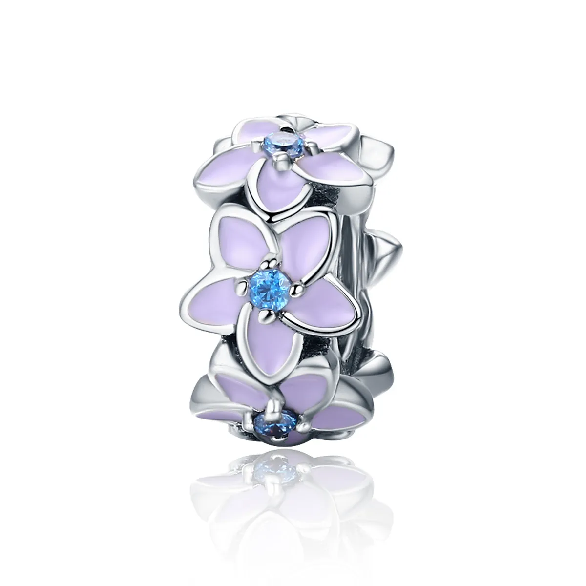 pandora style silver purple flowers spacer charm scc601