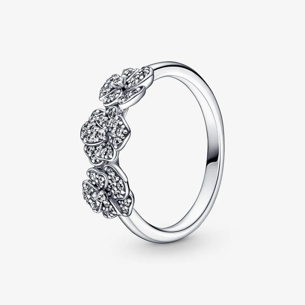 pandora triple pansy flower ring 190786c01