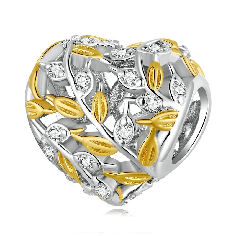 (image for) Pandora Style Heart Shaped Leaves Charm - BSC672 - Product Image