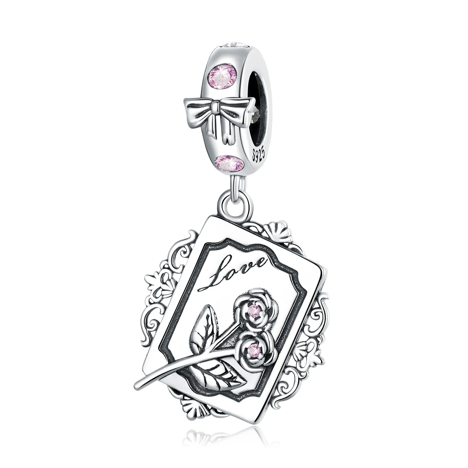 pandora style rose invitation dangle scc2262