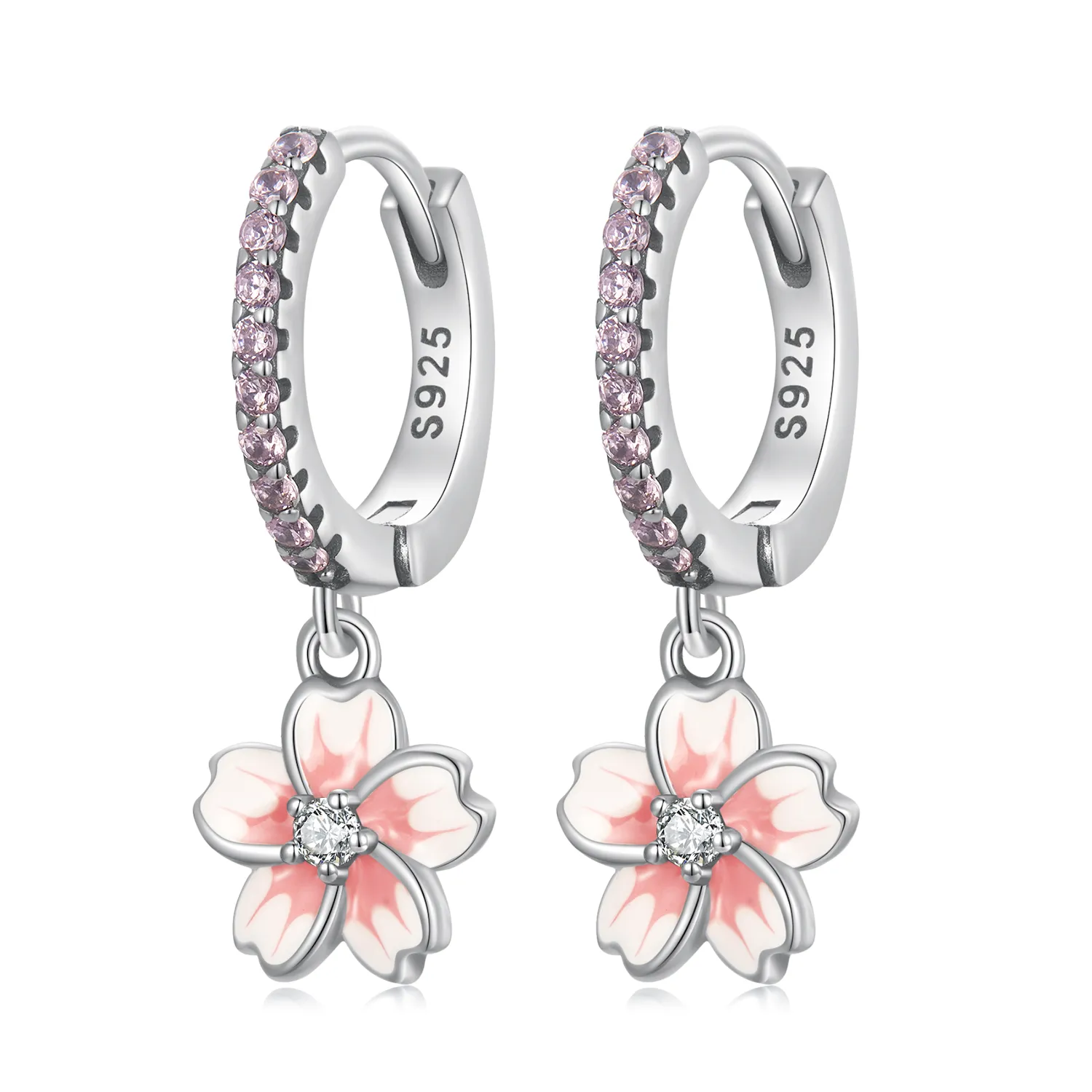 Pandora Style Cherry Blossoms Hoop Earrings - SCE1509