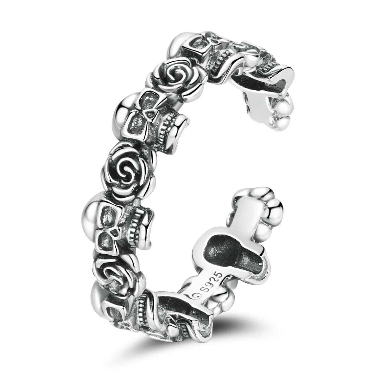 Pandora Style Rose Skull Open Ring - BSR218
