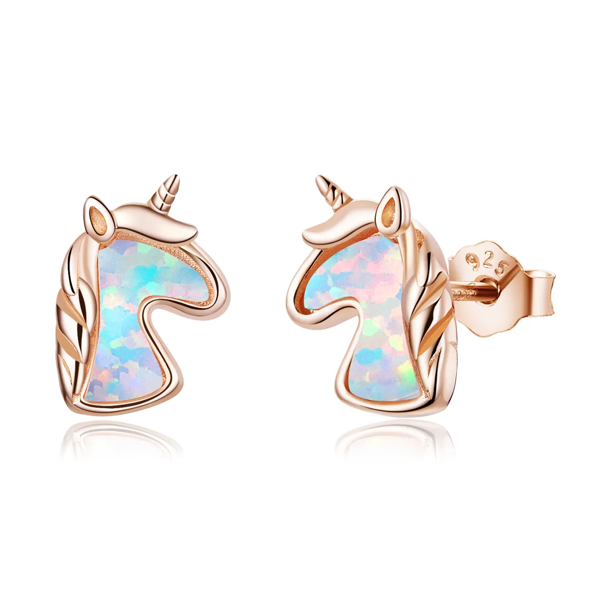 Pandora Style Ocean Blue Opal Unicorn Stud Earrings - SCE815-C