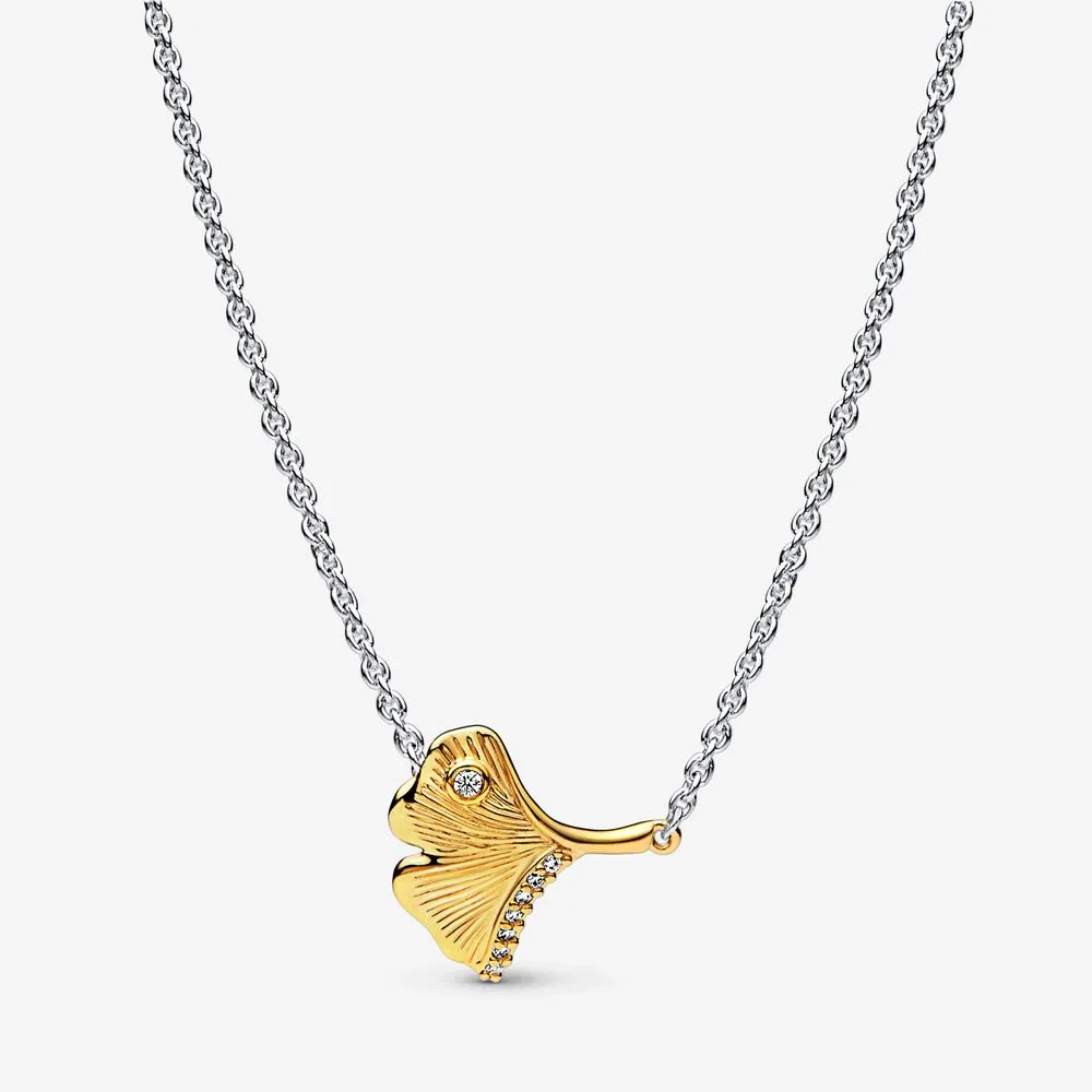 PANDORA Ginkgo sterling silver and 14k gold-plated collier with clear cubic zirconia - 362443C01