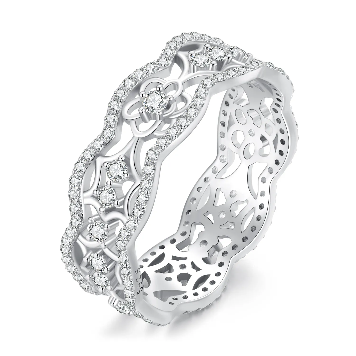 pandora style zircon camellia lace flower cutout ring bsr428