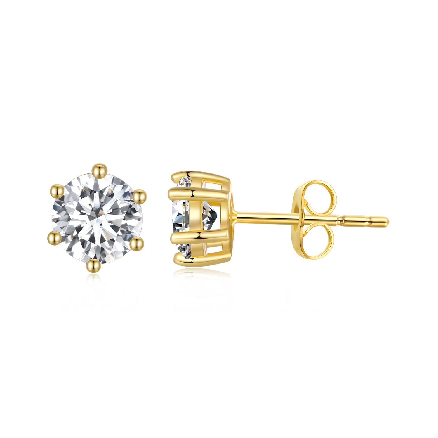 (image for) Pandora Style Gold Plated Shiny Zircon Stud Earrings - BSE615-5B - Click Image to Close