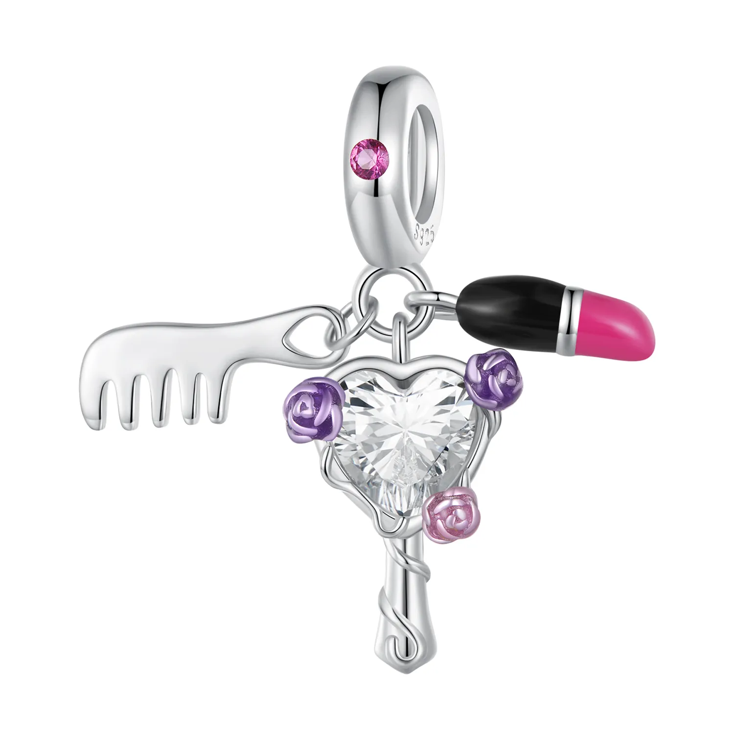pandora style comb lipstick and mirror dangle scc2474