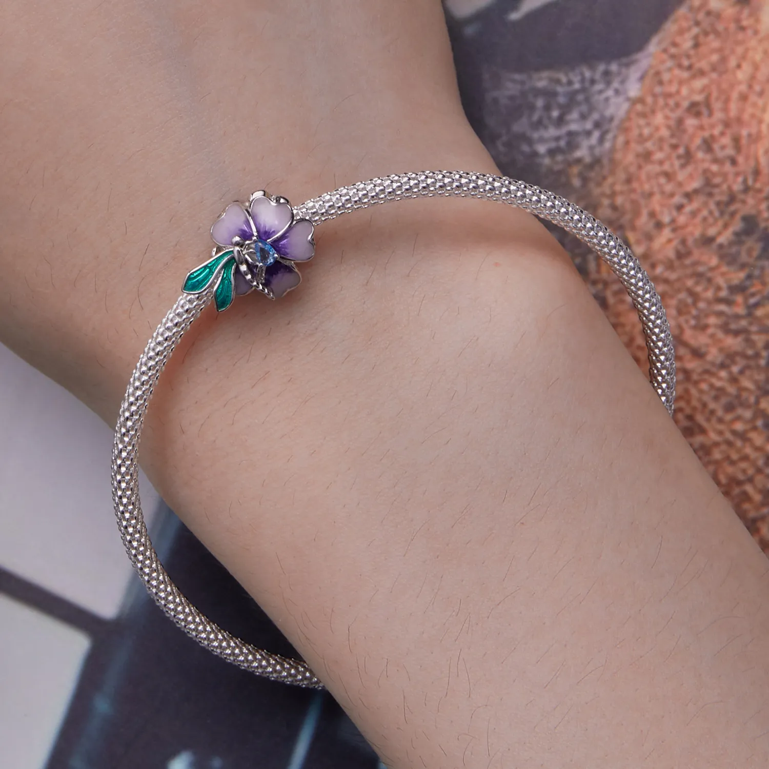Pandora Style Dragonfly Flower Charm - BSC786