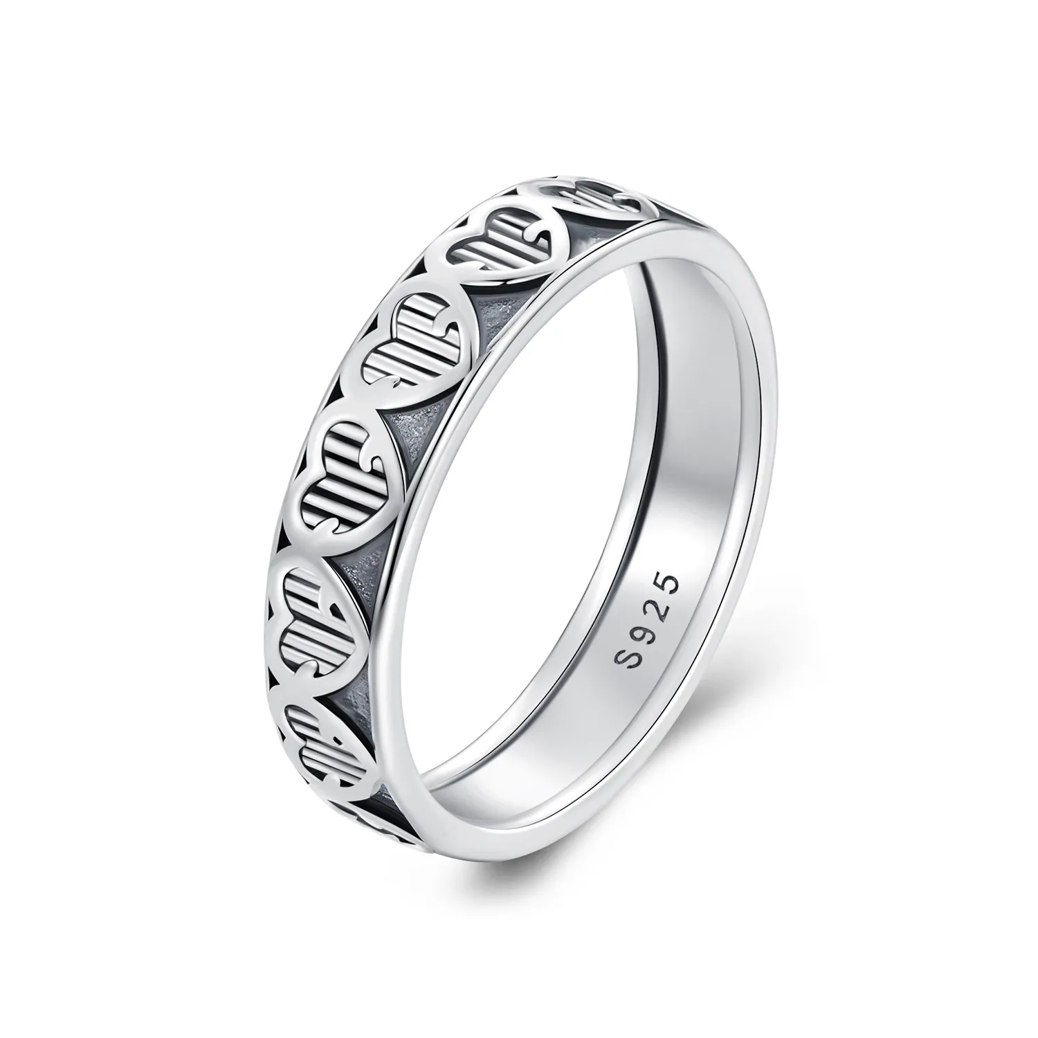 pandora style heart shape embossed ring scr964