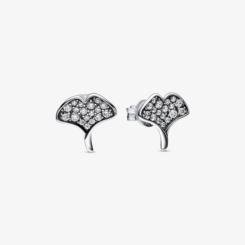pandora ginkgo sterling silver stud earrings 292439c01