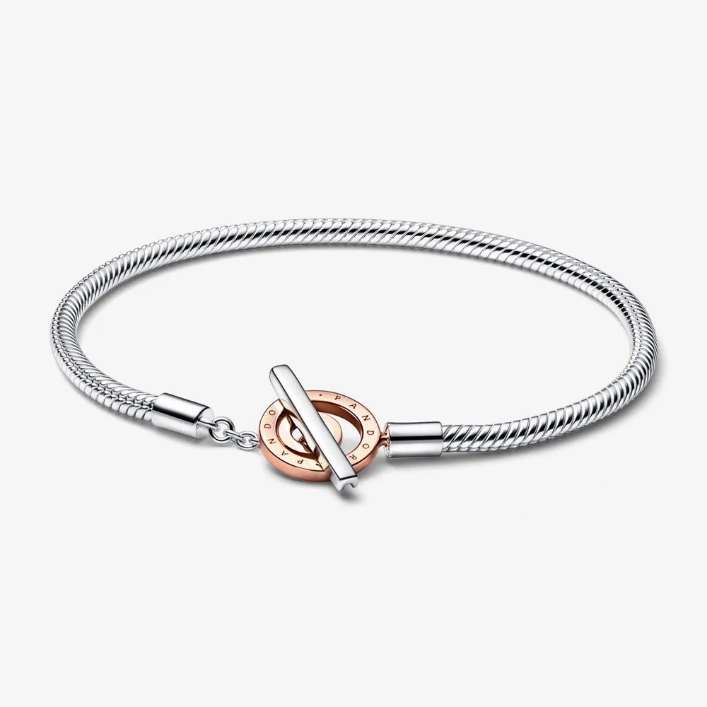 pandora moments twotone logo tbar snake chain bracelet 582309c00