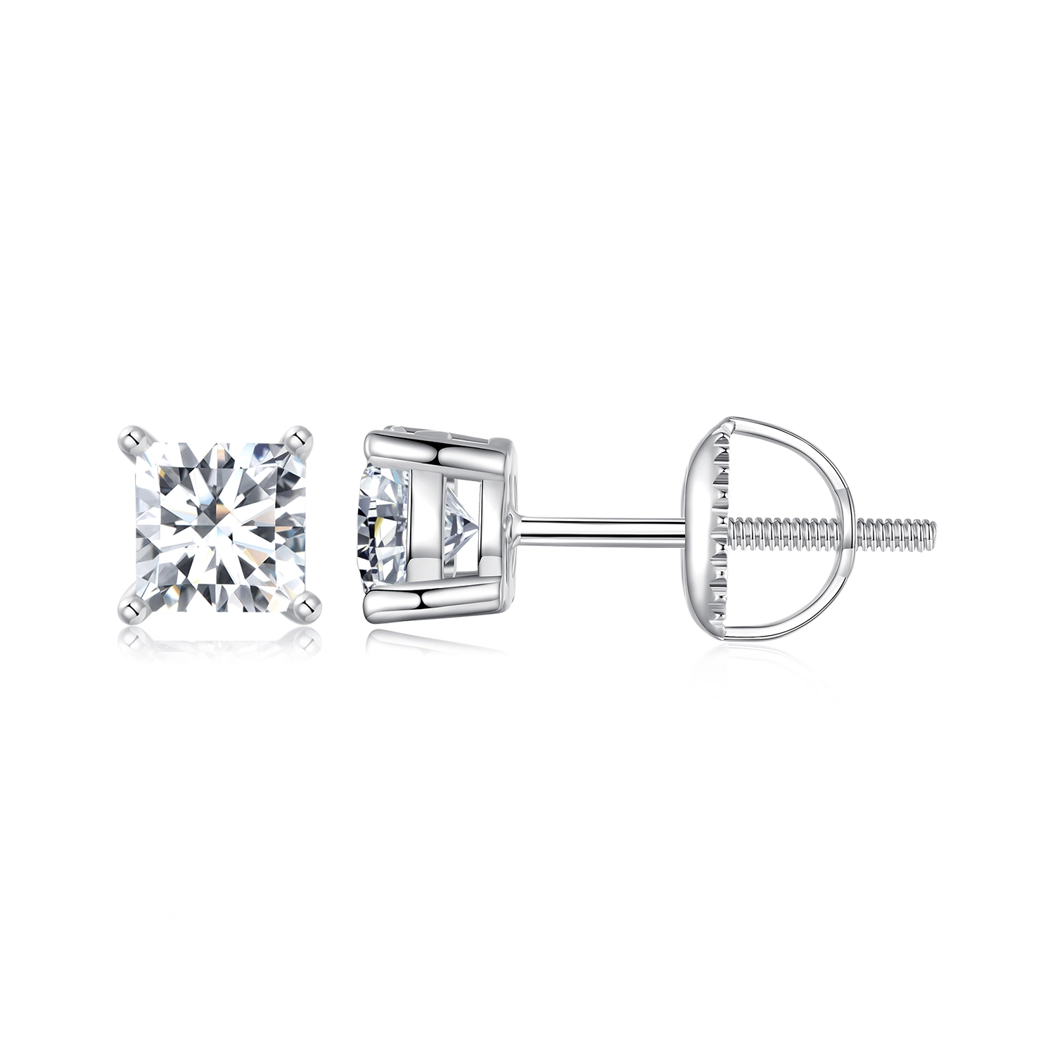 (image for) PANDORA Style Princess Moissanite Earrings (Two Certificates) - MSE047-L - Click Image to Close