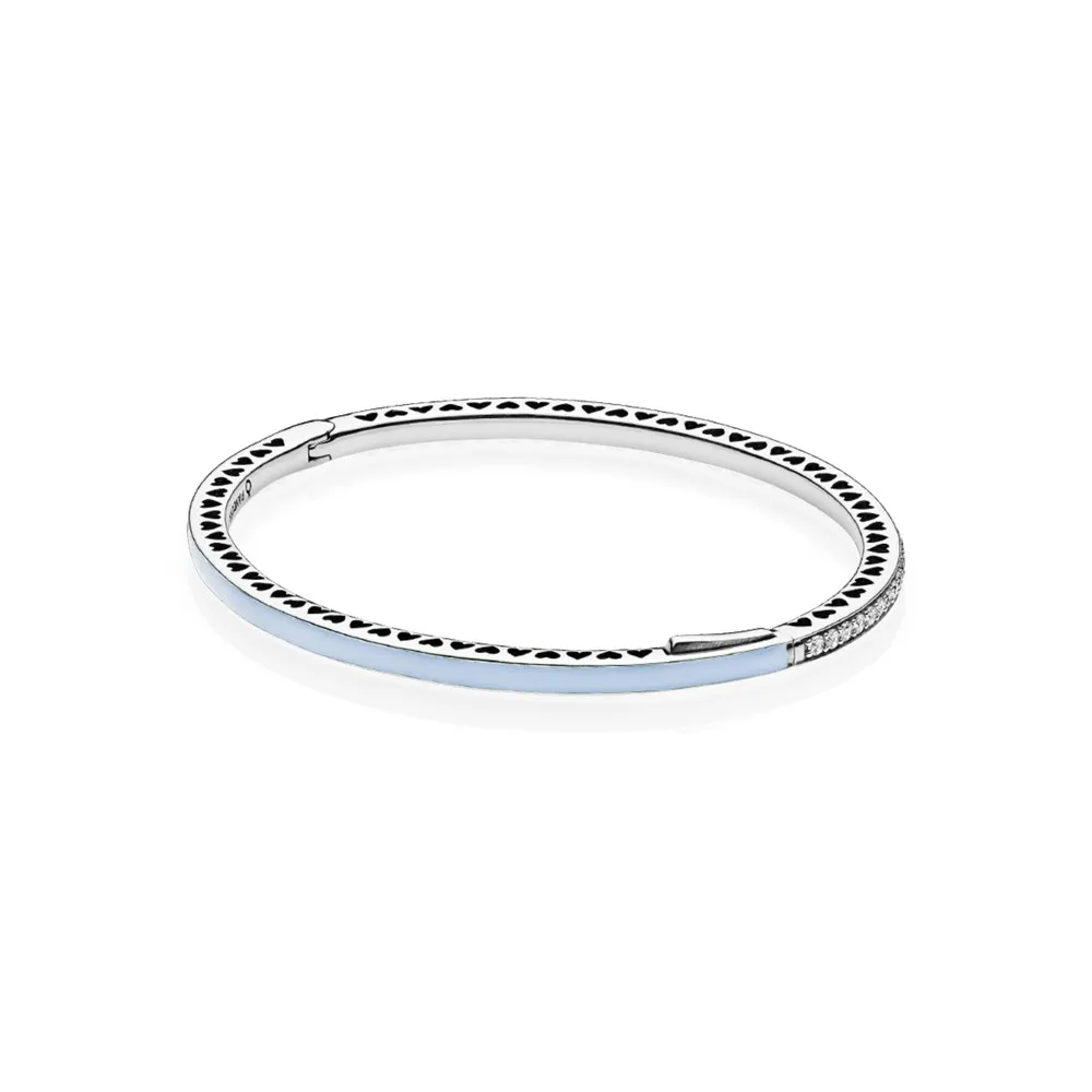 radiant hearts of pandora bangle bracelet air blue enamel clear cz 590537en131