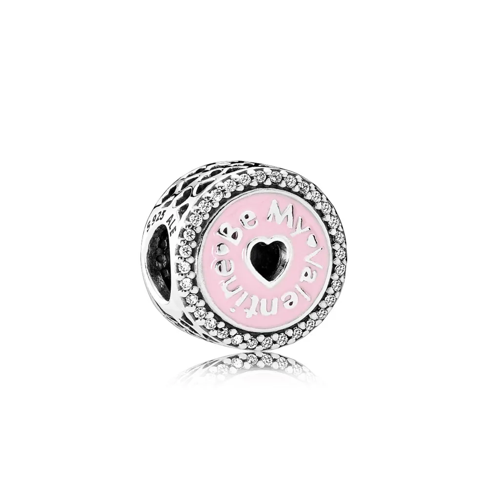 PANDORA Be my Valentine silver charm with clear cubic zirconia and pink - 792040CZ