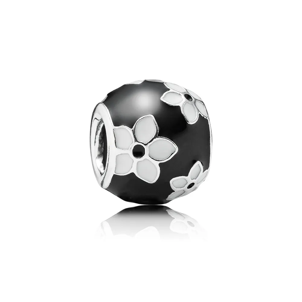 pandora black and white flower charm 791398enmx
