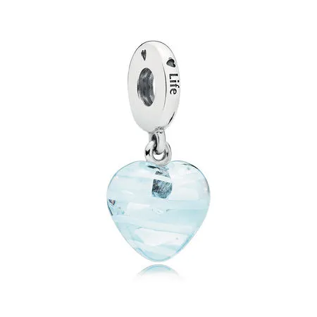 PANDORA Blue Ribbon Heart Dangle Charm, Murano Glass - 797142