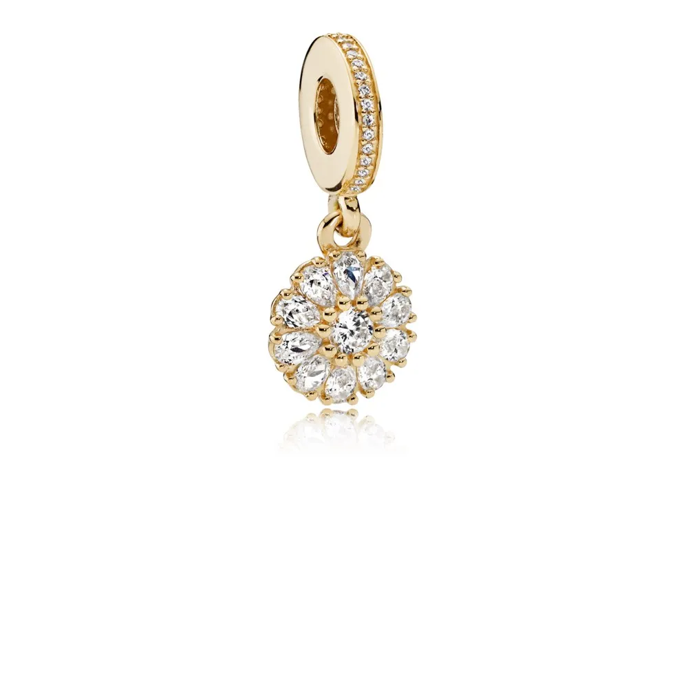 pandora embellished floral dangle charm 14k gold clear cz 751002cz