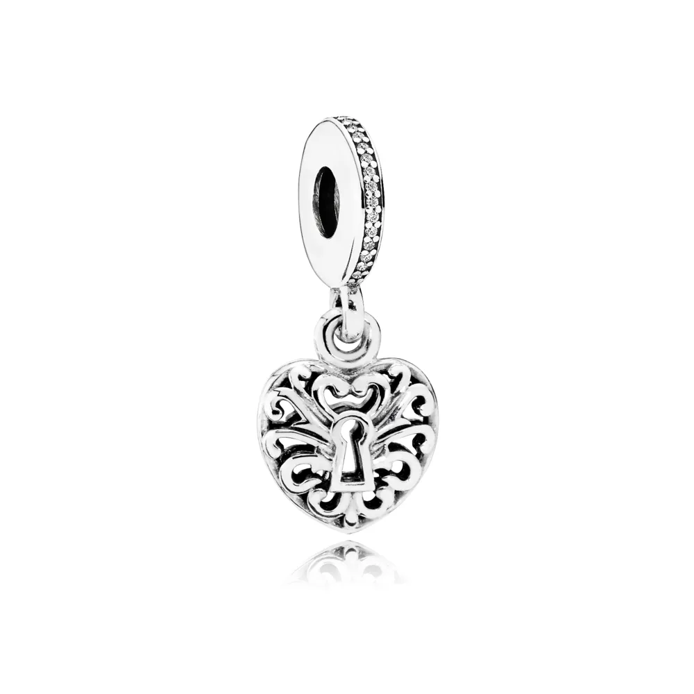 PANDORA Intricate Heart Lock Pendant Charm - 791876CZ