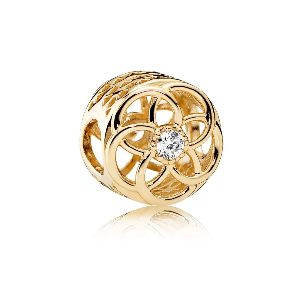 PANDORA Loving Bloom Charm, 14K Gold Clear CZ - 750598CZ