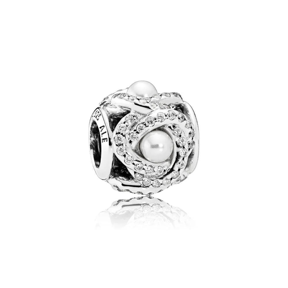 pandora luminous love knot charm white crystal pearl clear cz ch 792105wcp