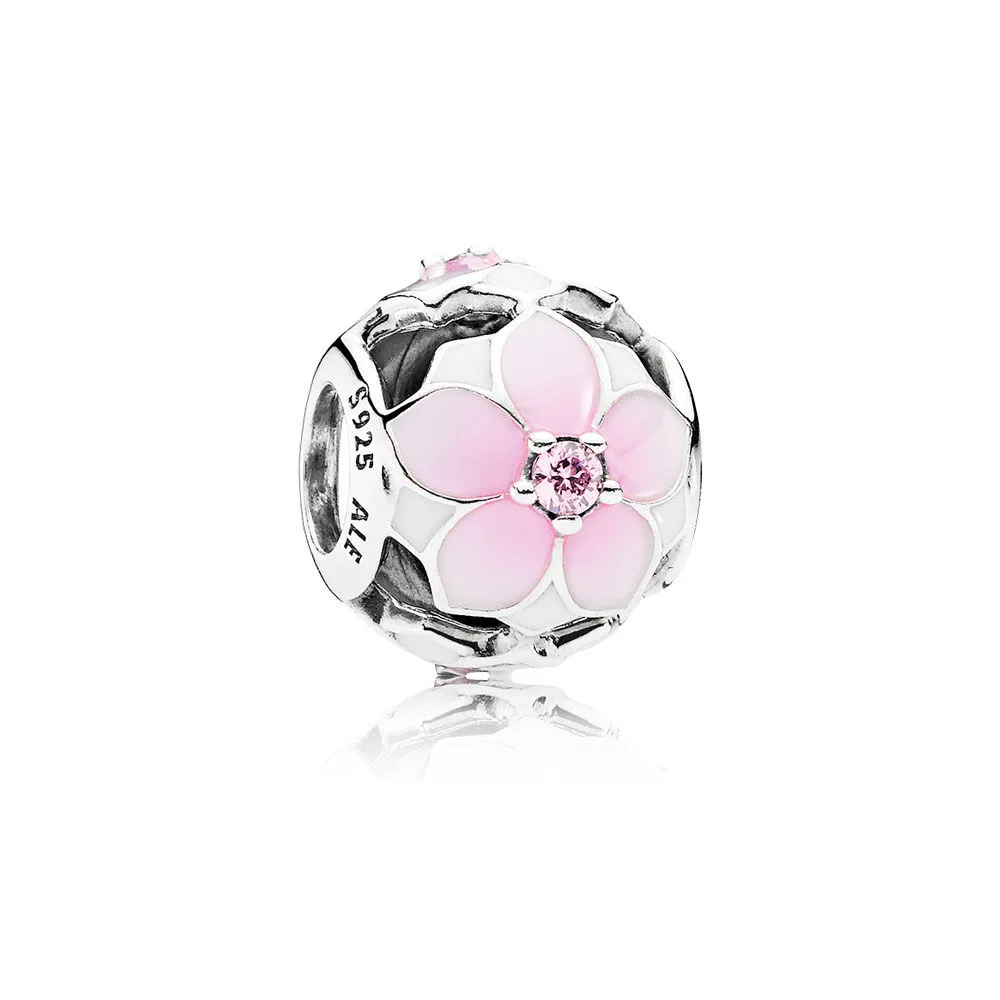 pandora magnolia bloom pale cerise enamel pink cz charm 792087pcz