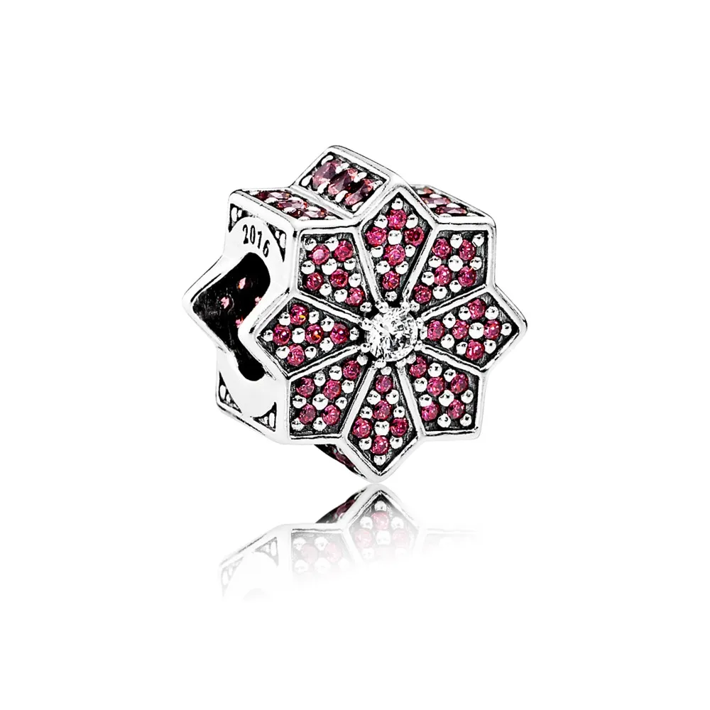 pandora poinsettia charm red clear cz 791989czr