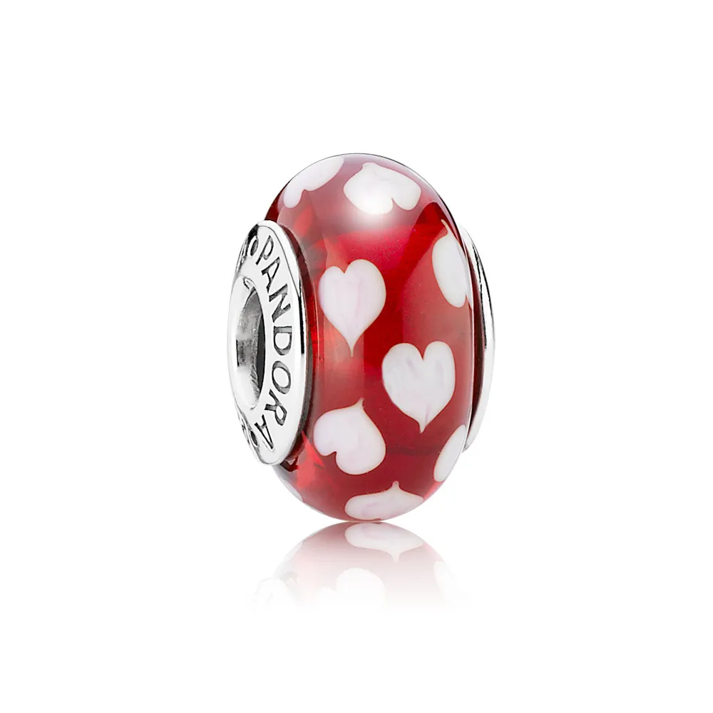 pandora red and white heart murano bead 790948