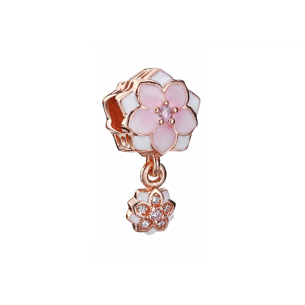 pandora rose gold magnolia bloom pale cerise enamel pink clear cz da ngle 792077pcza