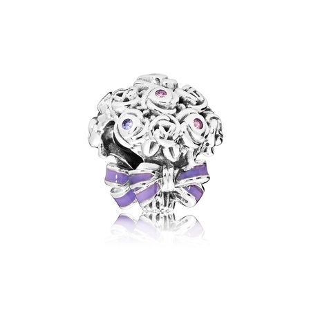 (image for) PANDORA Celebration Bouquet Charm, Lilac Rose Pink Crystals Purple Enamel - 797260NLC - Product Image
