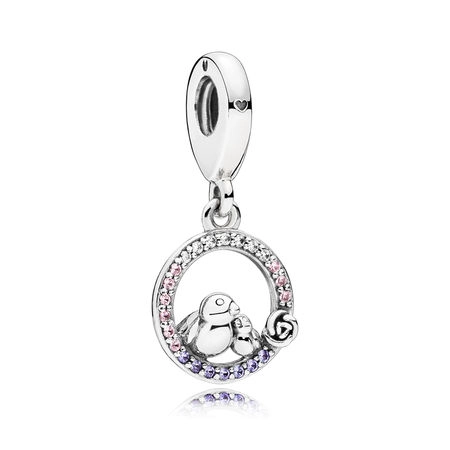 (image for) PANDORA Mother Baby Bird Dangle Charm, Soft Pink Lilac Crystals Clear CZ - 797060NPRMX - Product Image