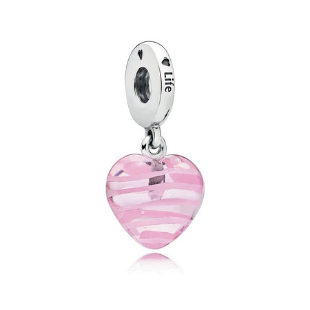 (image for) PANDORA Pink Ribbon Heart Dangle Charm, Murano Glass - 797069 - Product Image