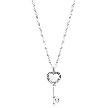 (image for) PANDORA Floating Locket Heart Key Pendant Necklace, Sapphire Crystal Clear CZ - 396581CZ