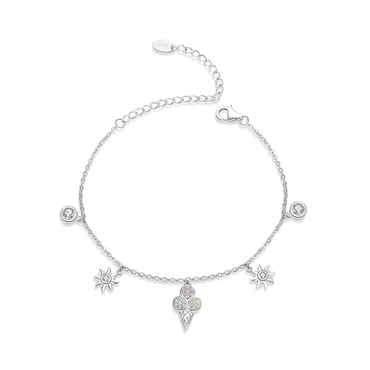 pandora style silver cute ice cream chain slider bracelet scb139