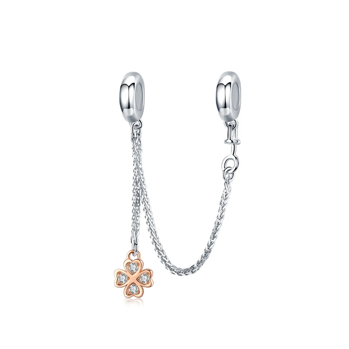 pandora style silver rose gold clover safety chain scc1261